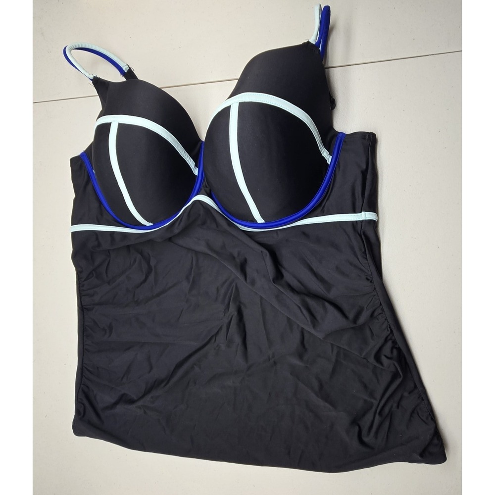 Cacique Women Swimwear 42DDD Black Tankini Underwire Lightly Lined
